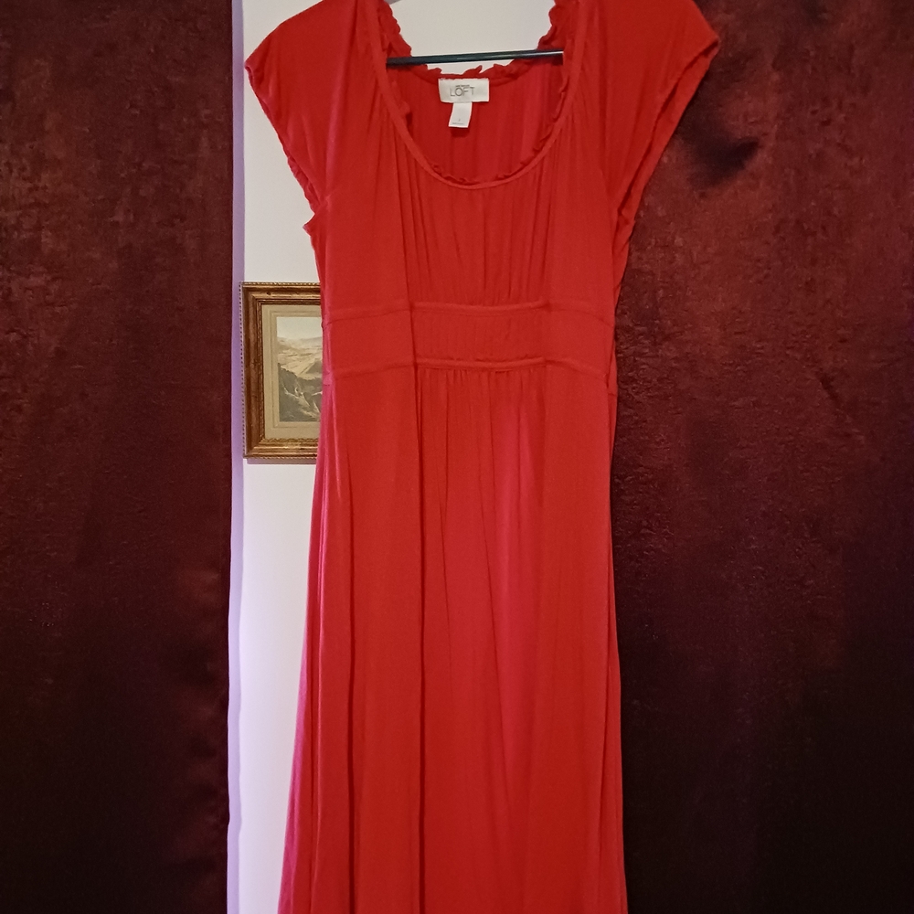 2/$30 DEAL! LOFT Red Scoop Neck Cap Sleeve Dress